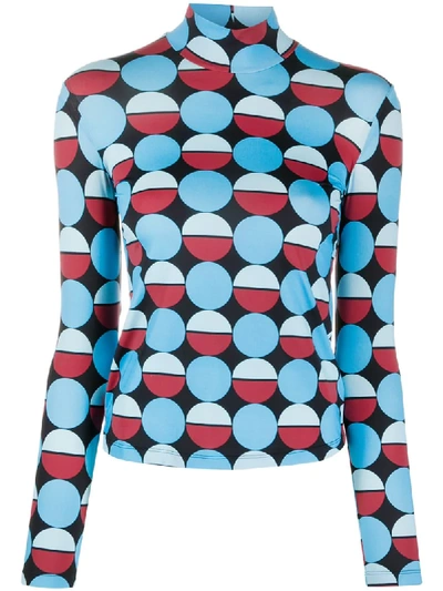 La Doublej Geometric Print Turtleneck Top In Sfere Azzurro