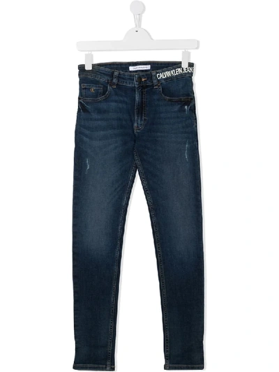 Calvin Klein Teen Slim-fit Logo Waist Jeans In Blue