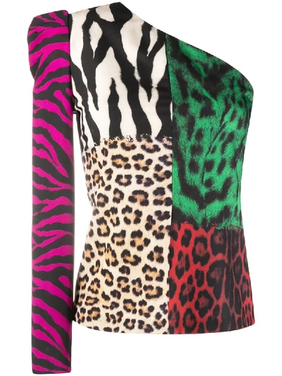 Boutique Moschino Asymmetrical Animal-pattern Blouse In Green