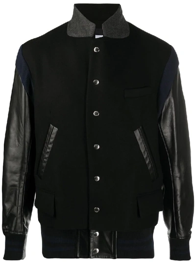 Sacai Leather Panel Bomber Jacket In Black