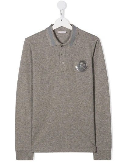 Moncler Teen Logo Patch Polo Shirt In Grey