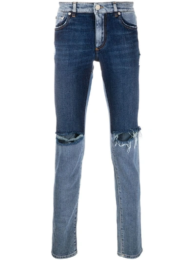 Dolce & Gabbana Skinny Stretch Jeans With A Mix Of Washes In Blue