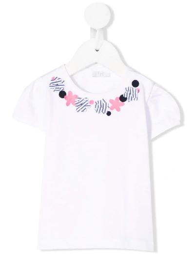 Il Gufo Babies' Floral Applique Detail Rounded Shoulder T-shirt In White