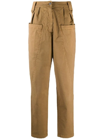 8pm High Waisted Carrot Trousers In Brown