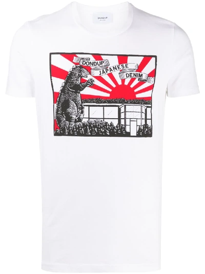 Dondup Cotton T-shirt White Print Gozilla