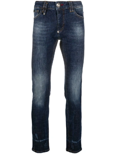 Philipp Plein Slim-fit Washed Jeans In Blue