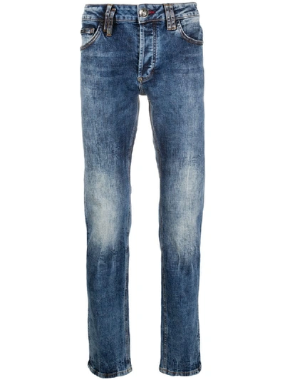Philipp Plein Washed Straight-leg Jeans In Blue