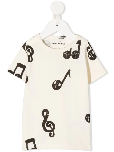 Mini Rodini Babies' Music Note Print Organic-cotton T-shirt In White