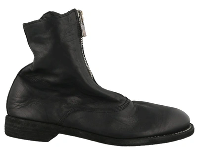 Guidi Front Zip Platform Boot In Black