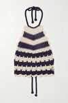 GUCCI Open-back appliquéd striped crocheted wool halterneck top