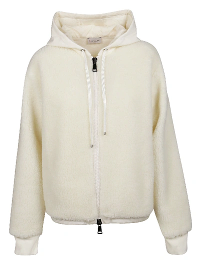 Moncler Crochet Knit Wool Zip-up Cardigan In White