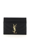 Saint Laurent Monogramme Quilted Textured-leather Cardholder In Black,gold