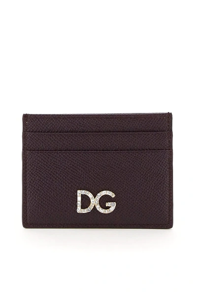 Dolce & Gabbana Leather Cardholder With Crystal Dg In Red