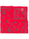 Alexander Mcqueen Skull Print Frayed Scarf In Red