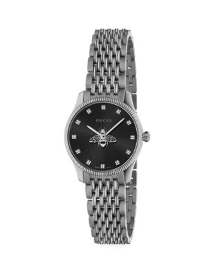 Gucci Women's G-timeless Slim Black Dial Stainless Steel Bracelet Watch In Silver