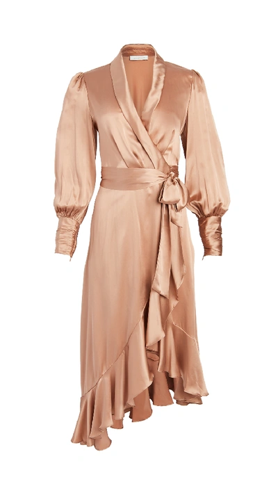 Zimmermann Silk Wrap Asymmetric Midi Dress In Blush