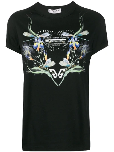 Givenchy Floral-print Crew-neck T-shirt In Black
