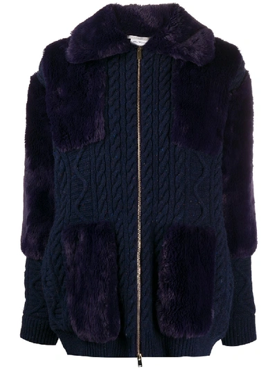 Stella Mccartney Virgin Wool And Faux Fur Cardigan In Blue