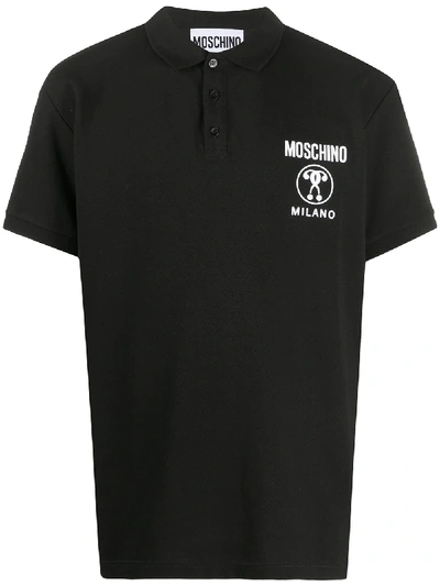 Moschino Double Question Mark Short-sleeve Polo Shirt In Black