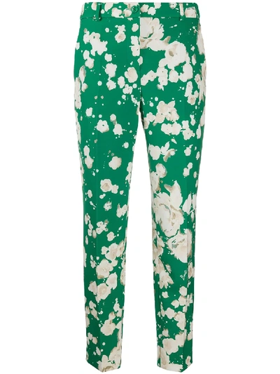 Boutique Moschino Cropped Floral Print Trousers In Green