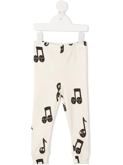 Mini Rodini Babies' Music Note Print Organic-cotton Trousers In White