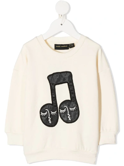 Mini Rodini Babies' Music Note Appliqué Organic-cotton Sweatshirt In Off White