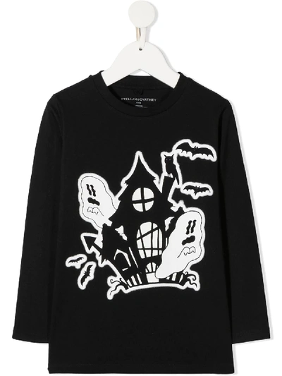 Stella Mccartney Kids' Glow-in-the-dark Organic Cotton T-shirt In Black