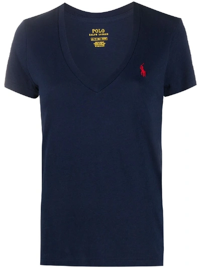 Polo Ralph Lauren Logo刺绣v领t恤 In Blue