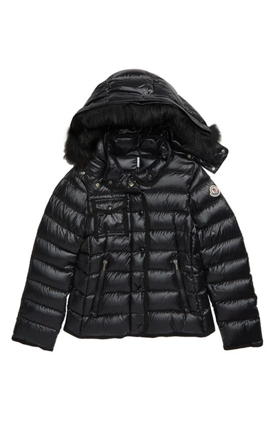 Moncler Kids' New Armoise Hooded Down Jacket With Genuine Fox Fur Trim In Black