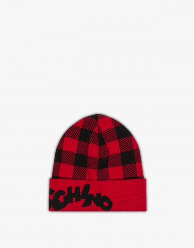 Moschino Check Hat With Logo In Red