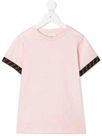 Fendi Kids' Logo-trim T-shirt In Pink