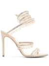 René Caovilla Chandelier 105 Crystal-embellished Sandals In Neutrals