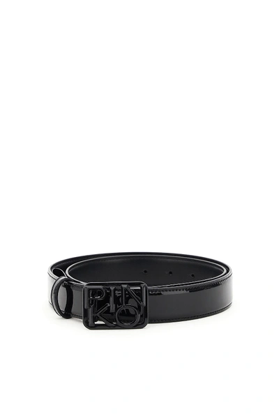 Pinko Fischio Patent Belt With Logo Buckle In Black