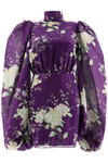 Attico Floral Silk Turtleneck Minidress In Viola (purple)