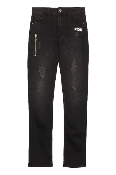 Moschino Kids' Washed Out Denim Jeans In Black