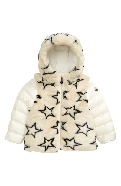Moncler Babies' Joseline Stars Jacquard Hooded Faux Fur Down Jacket In Charcoal