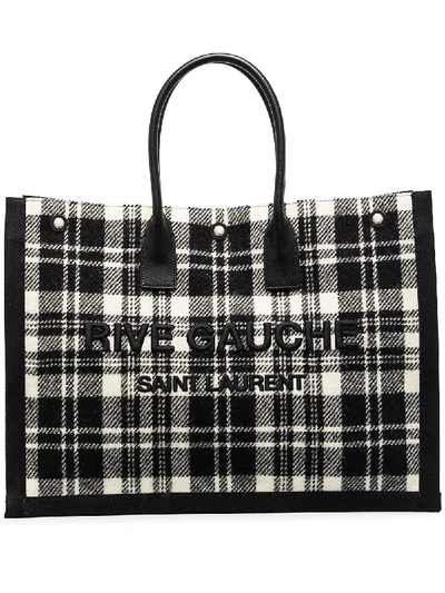 Saint Laurent Black And White Rive Gauche Checked Tote