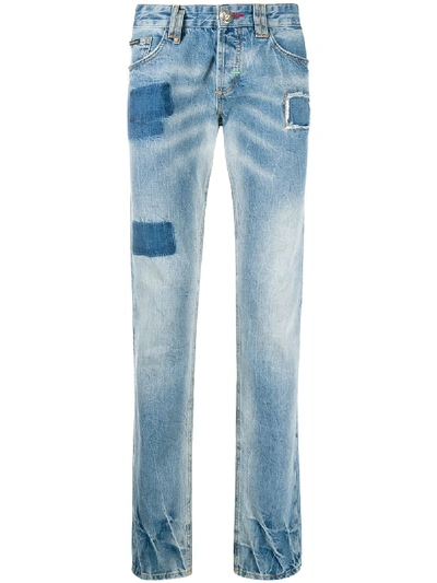 Philipp Plein Patchwork Straight-leg Jeans In Blue