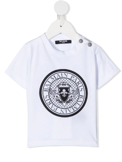 Balmain Babies' Logo Short Sleeve T-shirt In White