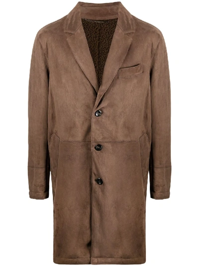 Ajmone Single-breasted Leather Coat In Brown