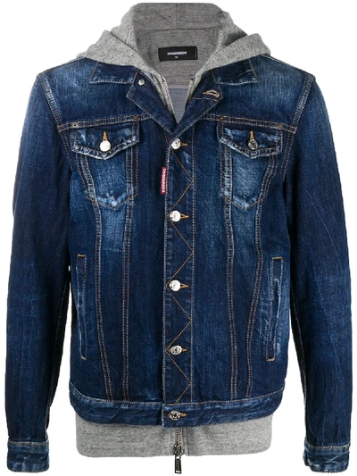 Dsquared2 Icon Jersey Hood Denim Jacket In Blue