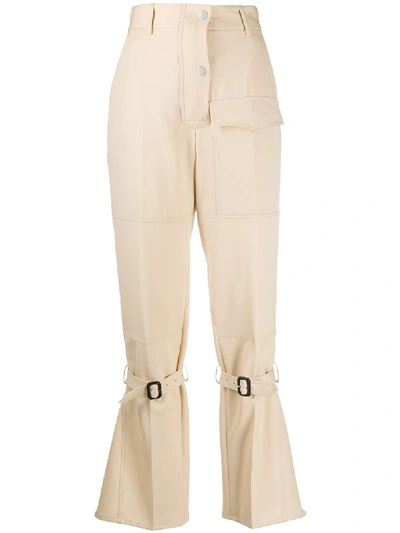 Victoria Beckham Knee-strap Flared Trousers In Neutrals