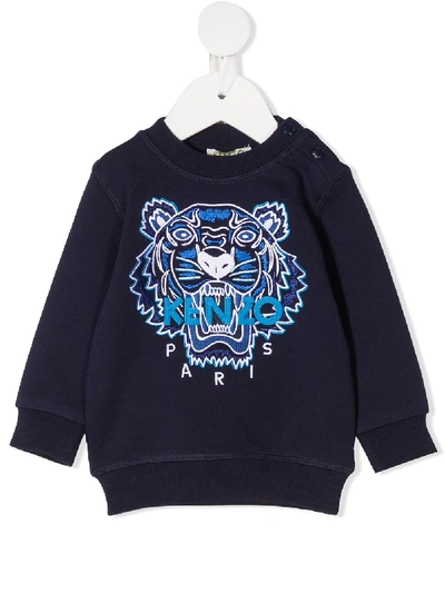 Kenzo Babies' Tiger-embroidered Sweatshirt In Blue