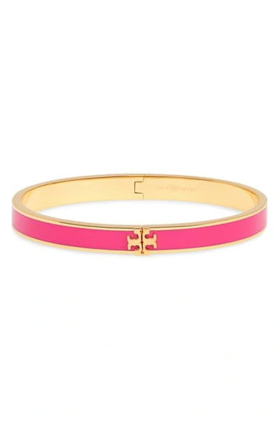 Tory Burch Kira Enamel Hinge Bracelet In Tory Gold / Crazy Pink