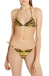 Versace Printed Triangle Halterneck Bikini Top In Gold Print