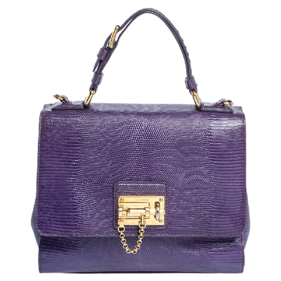Pre-owned Dolce & Gabbana Purple Lizard Embossed Leather Medium Miss Monica Top Handle Bag