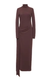 Attico Turtleneck Jersey Dress W/ Side Cutout In Brown