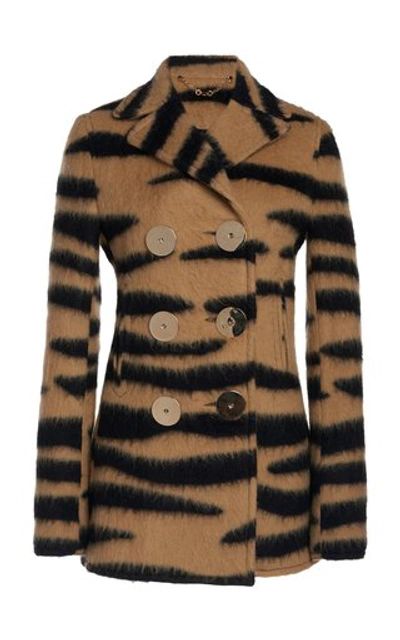 Rabanne Camel Tiger-intarsia Wool-blend Coat In Brown