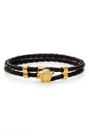 Versace Medusa Braided Leather Bracelet In Black
