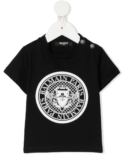Balmain Babies' Logo Short Sleeve T-shirt In Black